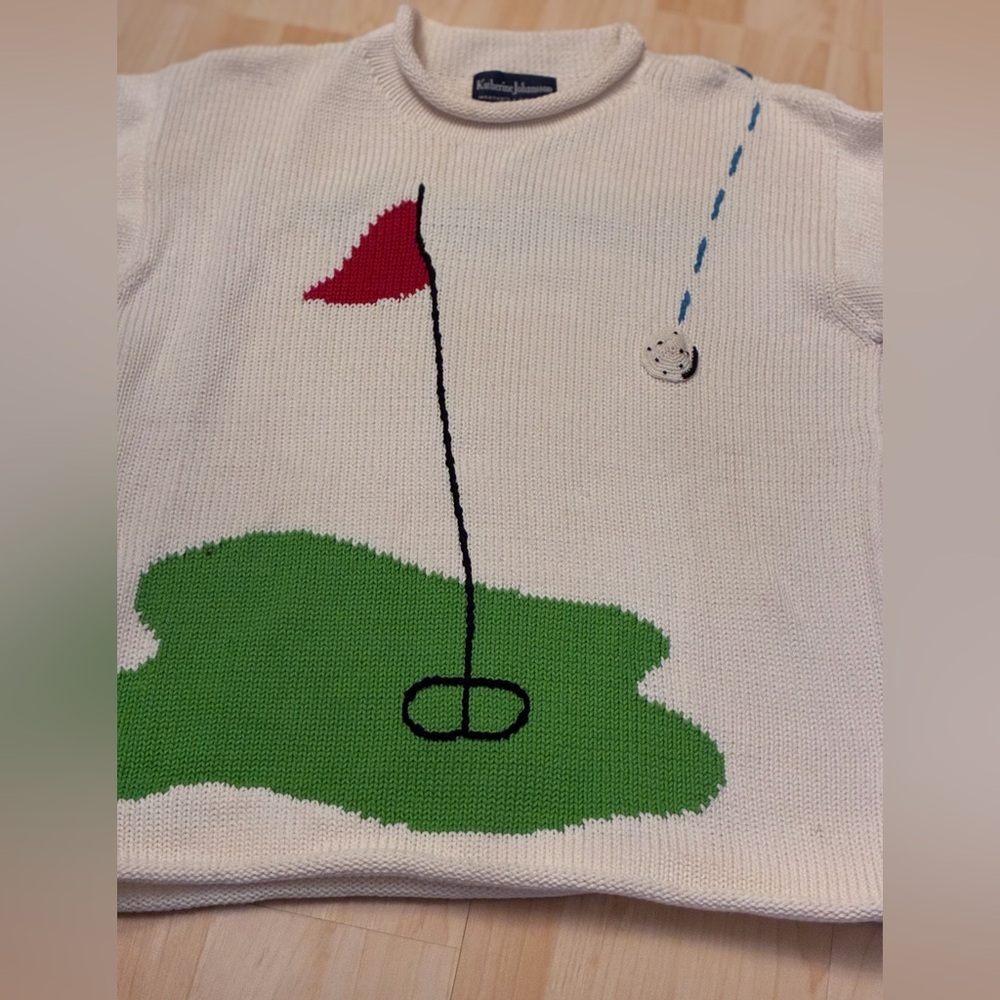 White Golf Motif Knit Sweater - Picture 14 of 14